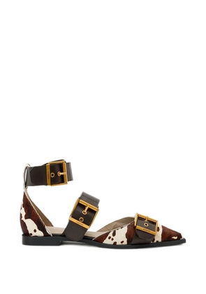 AllSaints Sutton cow-print buckled ballet flats - Brown