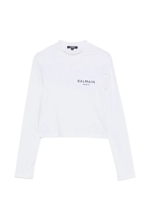Balmain logo-print cropped T-shirt - Green