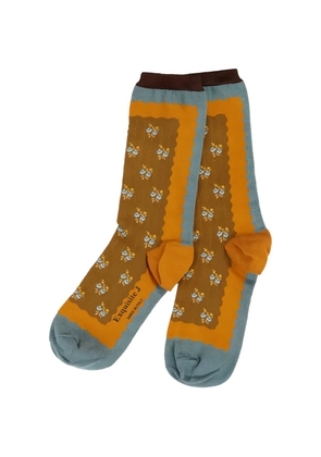 Exquisite J floral-pattern ribbed socks - Brown