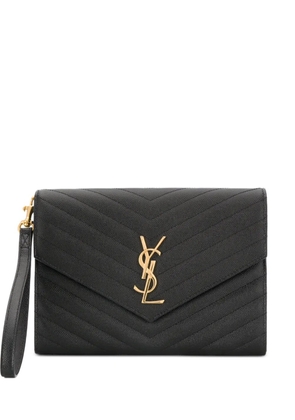 Saint Laurent Cassandre matelassé flap pouch in grain de poudre leather - Black