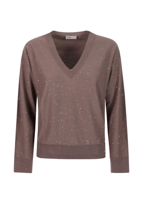 Herno sequin-embellished V-neck sweater - Brown