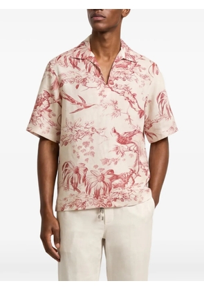 Orlebar Brown Vincent floral-print polo-collar linen T-shirt - Pink