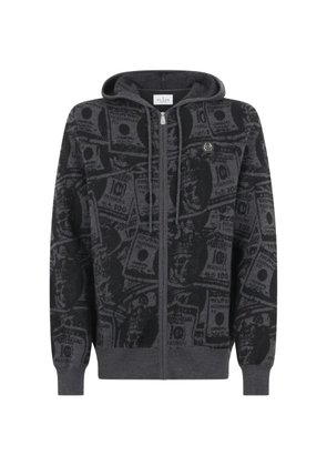 Philipp Plein dollar-print knitted hoodie - Grey