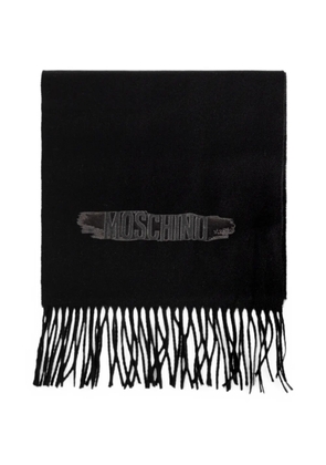 Moschino fringed logo-patch scarf - Black