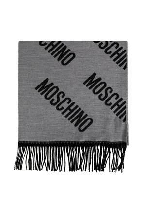 Moschino monogram-print fringed scarf - Grey