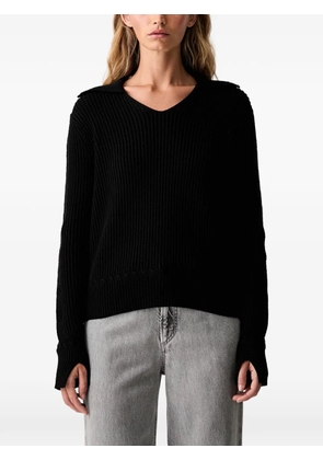 Armani Exchange ribbed-knit spread-collar sweater - Black