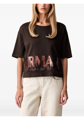 Armani Exchange sequin-logo T-shirt - Brown