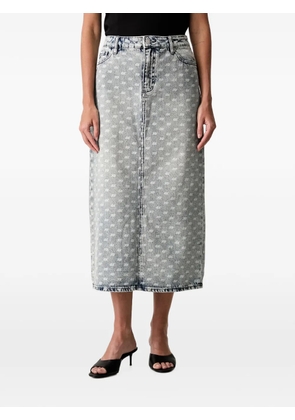 Armani Exchange monogram-print denim midi skirt - Blue
