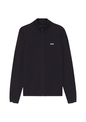 BOSS knitted-cotton cardigan with contrast logo - Black