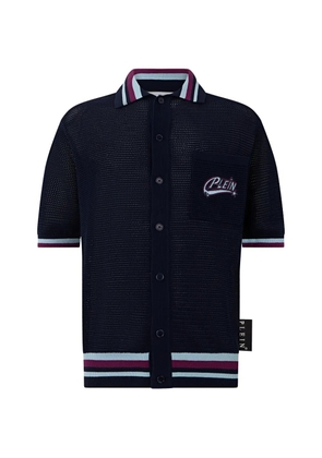 Philipp Plein logo-patch knitted polo shirt - Blue