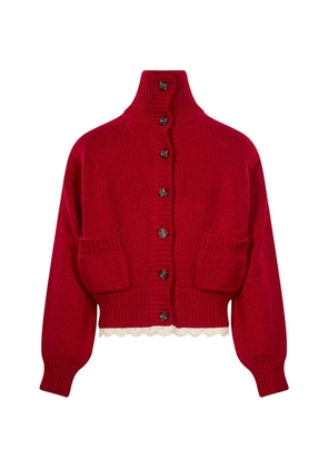 Magda Butrym crochet-trim ribbed-knit cardigan - Red