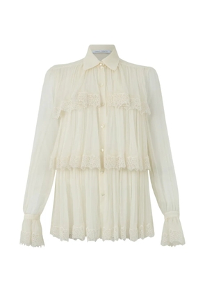 Alberta Ferretti layered-ruffled silk shirt - White
