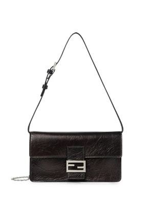 FENDI Tuve logo-plaque leather wallet on chain - Black