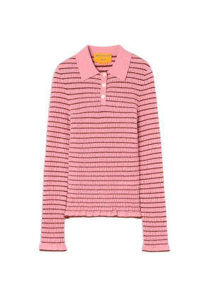 Guest In Residence striped shirred polo shirt - Pink