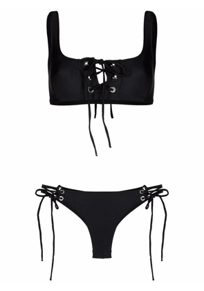 Noire Swimwear lattice-strap metallic bikini set - Black