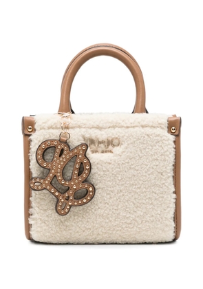 LIU JO faux-shearling logo-plaque tote bag - Neutrals
