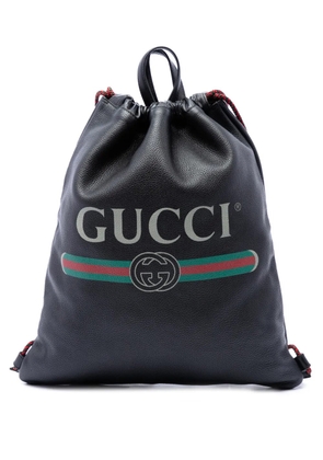 Gucci Pre-Owned 2021-2026 Grained Calfskin Web Logo Drawstring backpack - Black