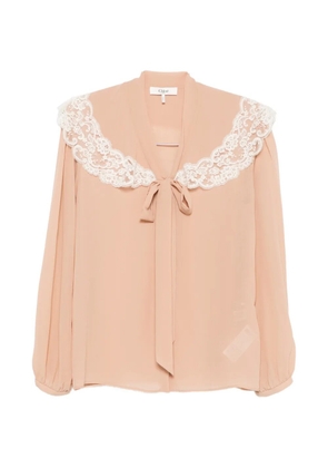 Chloé lace-trimmed silk-georgette blouse - Neutrals