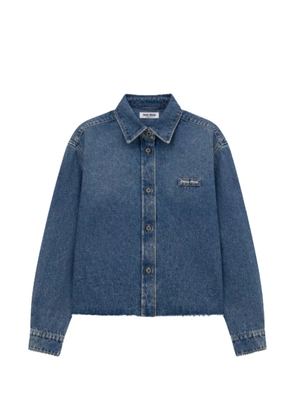 Miu Miu logo-patch raw-cut shirt - Blue
