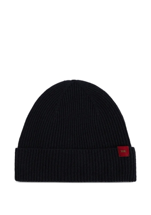 Kiton logo-patch ribbed-knit beanie hat - Blue