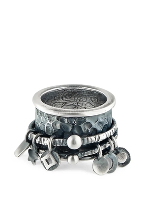POISONED HEARTS hammered pendant-detail rings - Black