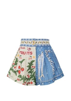Agua Bendita Nalia graphic-print pleated shorts - Blue