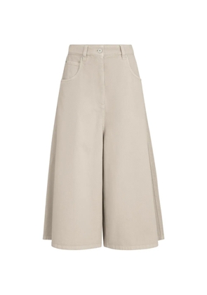 Brunello Cucinelli dyed denim wide cropped trousers with monili - Neutrals