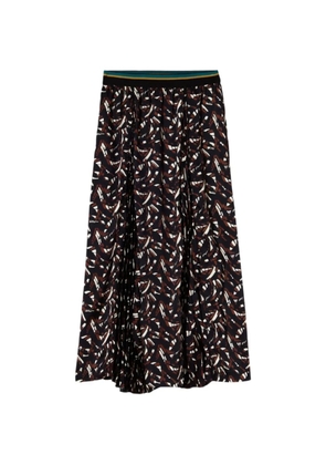 Plan C abstract-print pleated midi skirt - Black