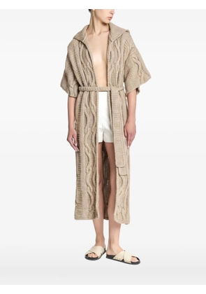 Malo cable-knit hooded coat - Neutrals