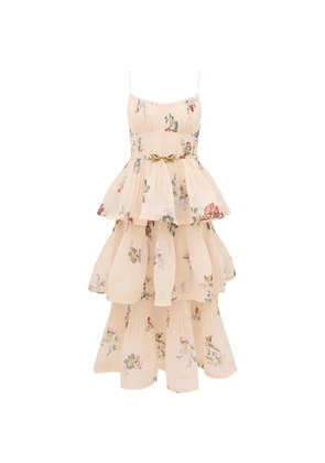 ZIMMERMANN pleated tiered midi dress - Neutrals