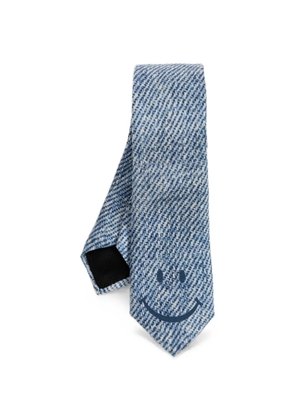 Moschino smiley-print silk tie - Blue