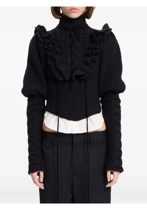 Ann Demeulemeester ruffled-detail cable-knit sweater - Black