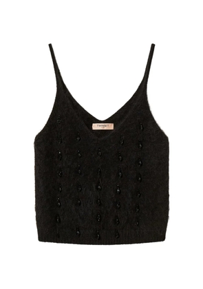 TWINSET brushed wool-blend top with embroidery - Black
