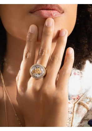 Jacquie Aiche mother of pearl and diamond leopard ring - Gold