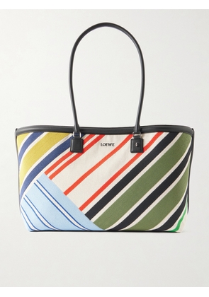LOEWE - Verano Logo-embroidered Striped Leather-trimmed Canvas Tote - Blue - One size