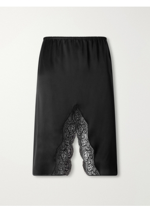SAINT LAURENT - Lace-trimmed Silk-satin Midi Skirt - Black - FR 34,FR 36,FR 38,FR 40,FR 42