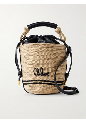 Chloé - Logo-embroidered Leather-trimmed Cord Shoulder Bag - Neutrals - One size