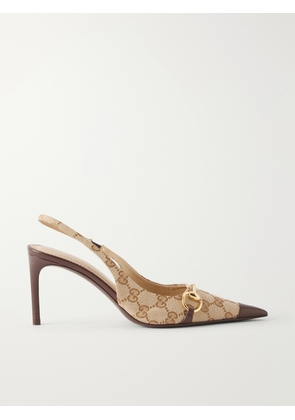 Gucci - Donna 80 Horsebit-detailed Leather-trimmed Gg Supreme Canvas-jacquard Pumps - Neutrals - IT36,IT37,IT37.5,IT38,IT38.5,IT39,IT39.5,IT40,IT41