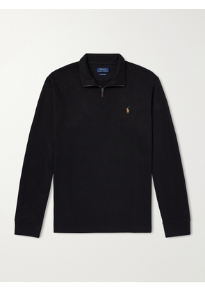 Polo Ralph Lauren - Logo-Embroidered Ribbed Cotton Half-Zip Sweater - Men - Black - XS