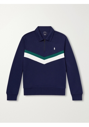 Polo Ralph Lauren - Striped Logo-Embroidered Cotton-Blend Piqué Sweatshirt - Men - Blue - S