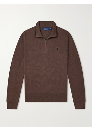 Polo Ralph Lauren - Logo-Embroidered Textured-Cotton Half-Zip Sweater - Men - Brown - XS
