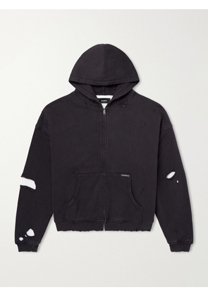 NAHMIAS - Distressed Cotton-Jersey Zip-Up Hoodie - Men - Black - S