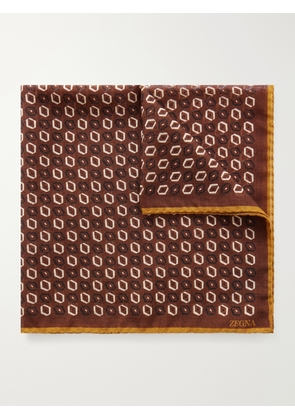 Zegna - Printed Wool Pocket Square - Men - Brown