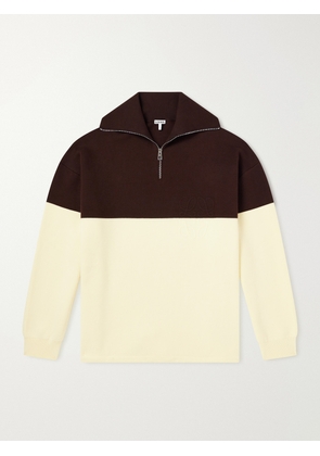 LOEWE - Anagram-Embossed Two-Tone Cotton-Blend Jersey Half-Zip Sweater - Men - Brown - S