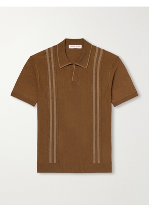 Orlebar Brown - Horton Striped Silk and Organic Cotton-Blend Polo Shirt - Men - Brown - S