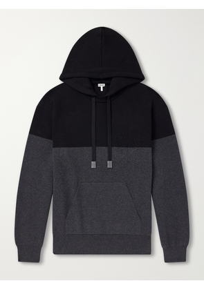 LOEWE - Anagram-Embossed Leather-Trimmed Cotton-Jersey Hoodie - Men - Black - S
