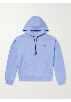 LOEWE - Anagram-Embroidered Leather-Trimmed Cotton-Jersey Hoodie - Men - Blue - XS