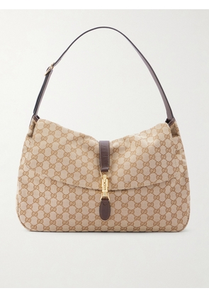 Gucci - Jackie Leather-Trimmed GG-Canvas Crossbody Bag - Men - Neutrals