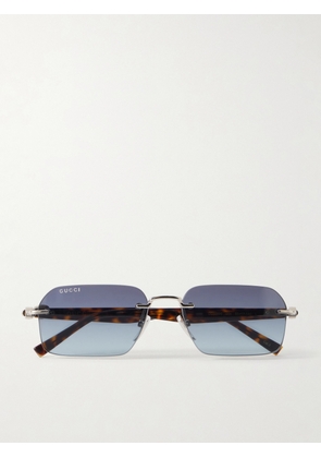Gucci - Interlocking G-Detailed Square-Frame Silver-Tone Metal and Acetate Sunglasses - Men - Silver