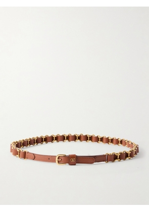 Valentino Garavani - Logo-embellished Chain And Leather Belt - Brown - 70,80,90,100